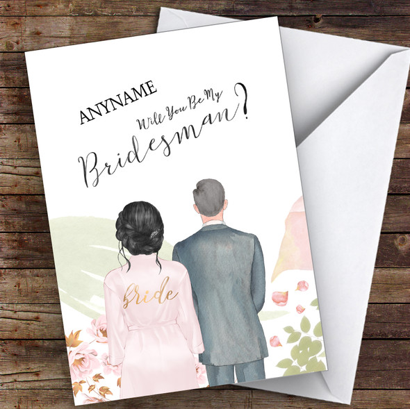 Black Hair Up Grey Hair Will You Be My Bridesman Personalised Wedding Card