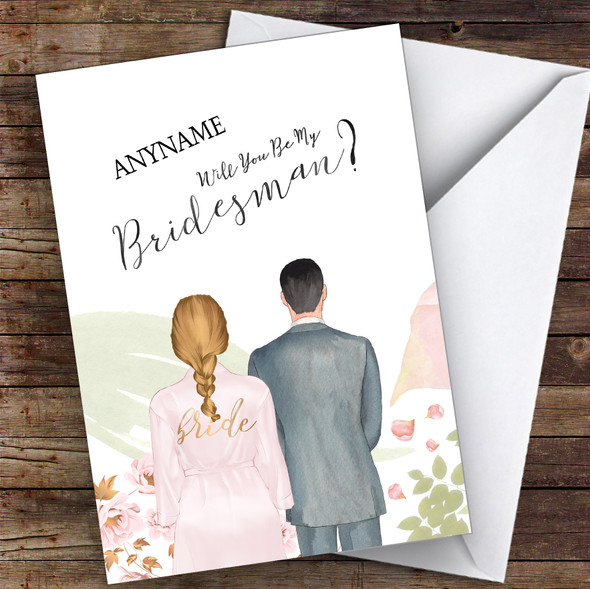 Blond Plaited Hair Black Hair Will You Be My Bridesman Personalised Wedding Card