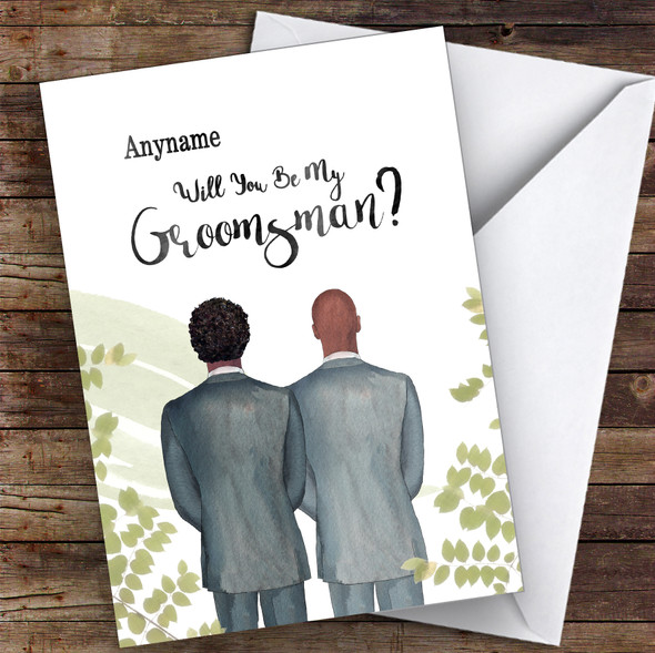 Curly Black Hair Bald Black Will You Be My Groomsman Personalised Wedding Card