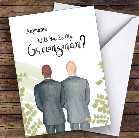 Bald Black Bald White Will You Be My Groomsman Personalised Wedding Card