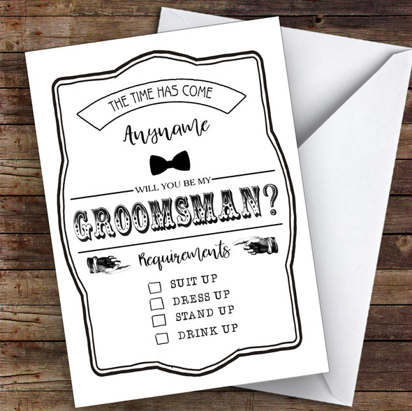 Type Black & White Will You Be My Groomsman Personalised Wedding Card