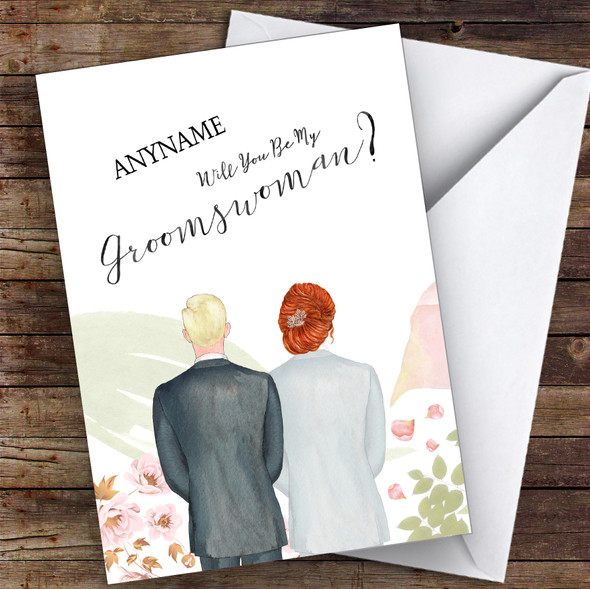 Blond Hair Ginger Hair Up Will You Be My Groomswoman Personalised Wedding Card