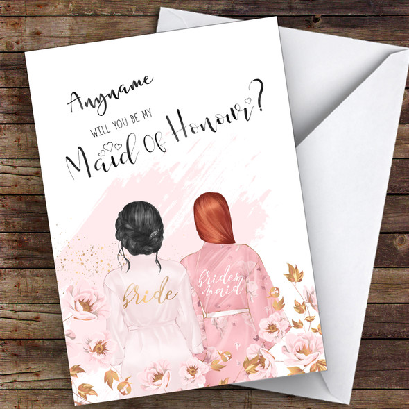 Black Hair Up Ginger Swept Hair Will You Be My Maid Of Honour Personalised Wedding Card