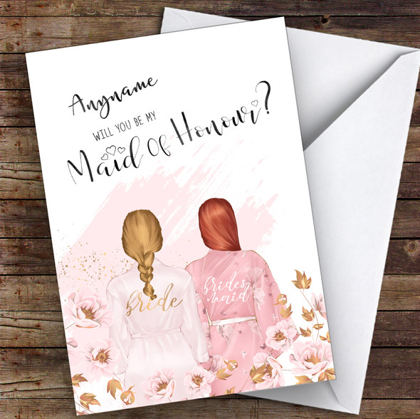 Blond Plaited Hair Ginger Swept Hair Will You Be My Maid Of Honour Custom Wedding Card