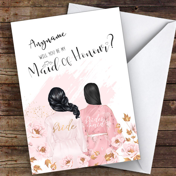 Black Half Up Hair Black Swept Hair Will You Be My Maid Of Honour Custom Wedding Card