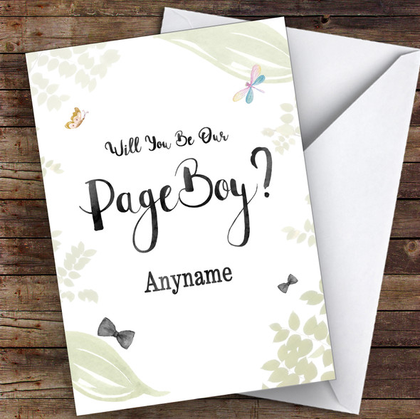 Page Boy Leaves Watercolour Will You Be My Page Boy Personalised Wedding Card