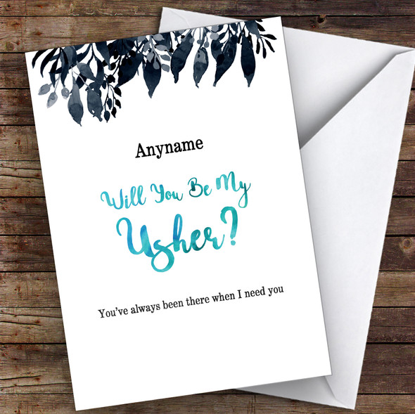 Black Watercolour Will You Be My Usher Personalised Wedding Card