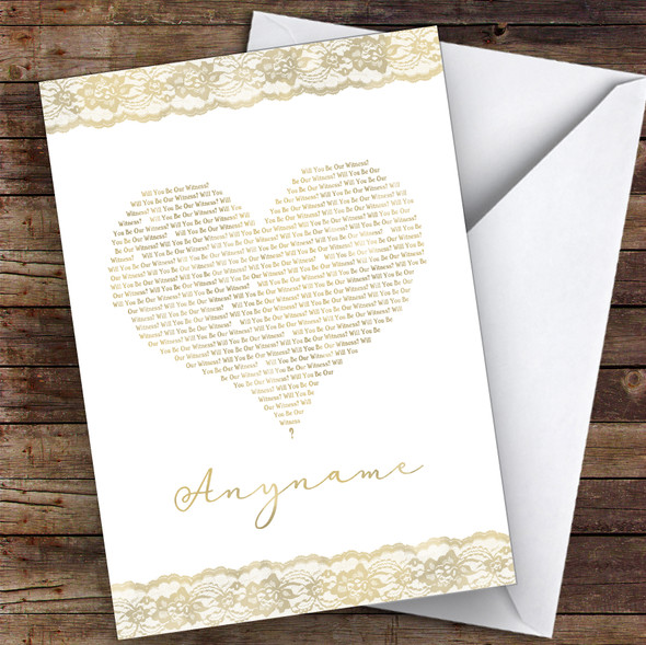 Rose Gold Text Heart Question Will You Be My Witness Personalised Wedding Card