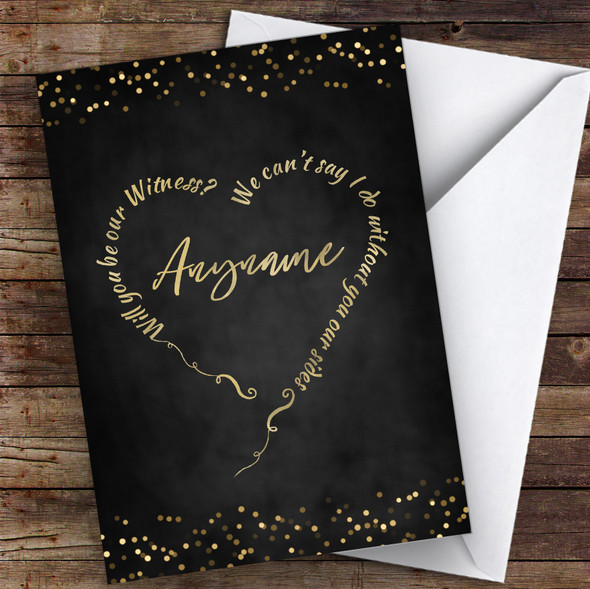 Text Heart Chalk Lights Will You Be My Witness Personalised Wedding Card