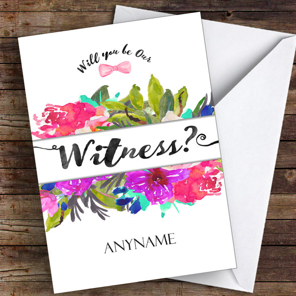 Watercolour Floral Will You Be My Witness Personalised Wedding Card