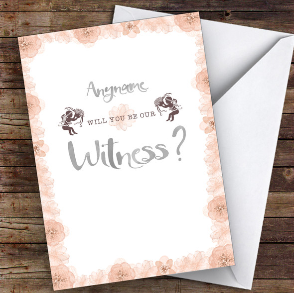 Cherub Floral Will You Be My Witness Personalised Wedding Card