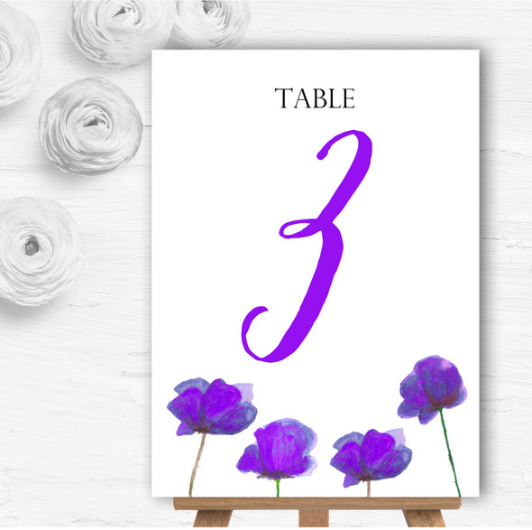 Stunning Watercolour Poppies Purple Personalised Wedding Table Number Name Cards