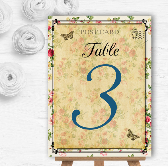 Vintage Floral Shabby Chic Postcard Personalised Wedding Table Number Name Cards