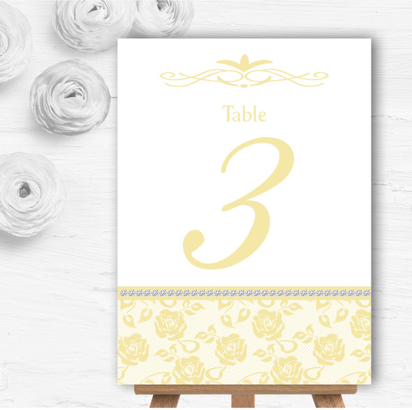Pretty Pale Yellow Floral Diamante Personalised Wedding Table Number Name Cards