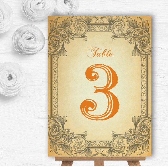 Typography Vintage Orange Postcard Personalised Wedding Table Number Name Cards