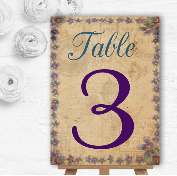 Shabby Chic Vintage Postcard Rustic Blue Stamp Wedding Table Number Name Cards