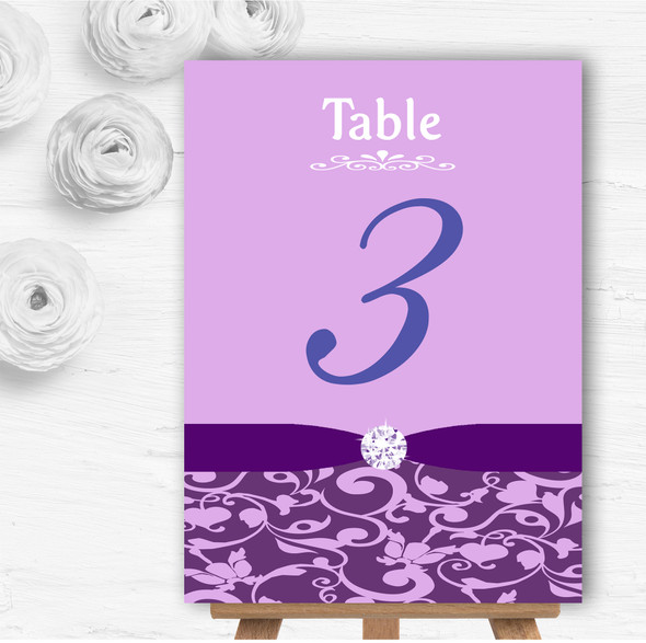 Cadbury Purple Vintage Floral Damask Diamante Wedding Table Number Name Cards