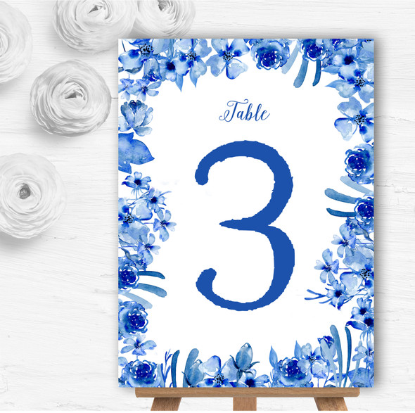Watercolour Indigo Blue Floral Personalised Wedding Table Number Name Cards
