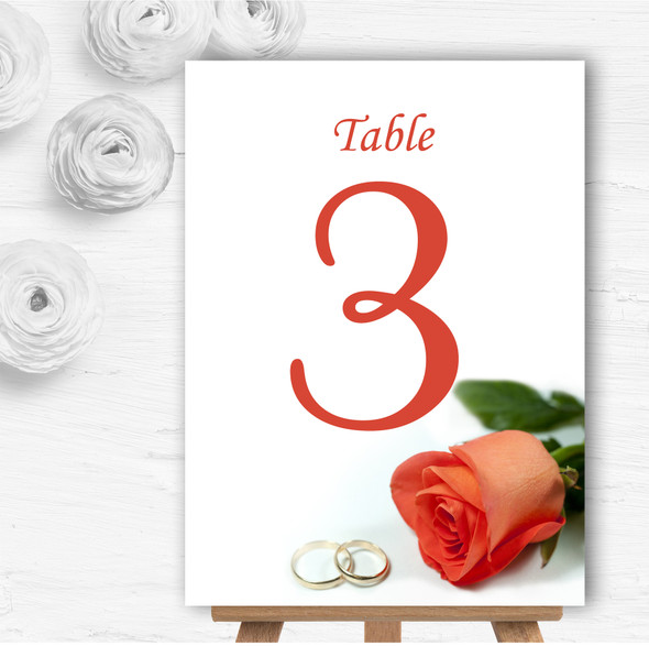 Orange Coral Peach Rose Rings Personalised Wedding Table Number Name Cards