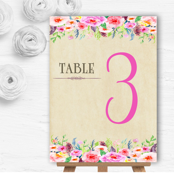 Vintage Pink Spring Flowers Watercolour Wedding Table Number Name Cards