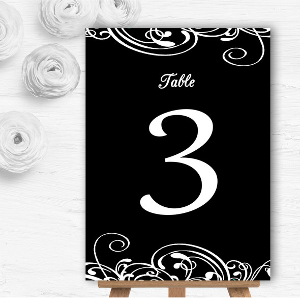 Black & White Swirl Deco Personalised Wedding Table Number Name Cards