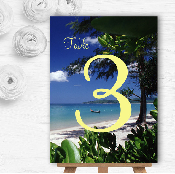 Thailand Beach Palm Tree Personalised Wedding Table Number Name Cards