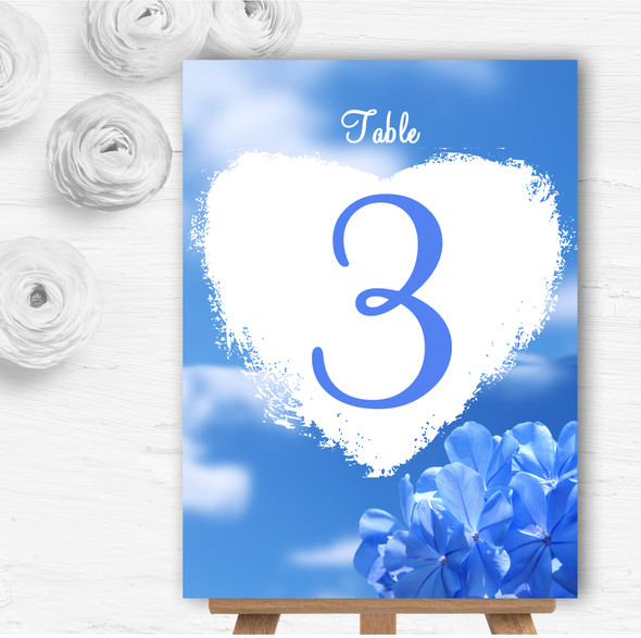Pretty Sky Blue Flower Personalised Wedding Table Number Name Cards