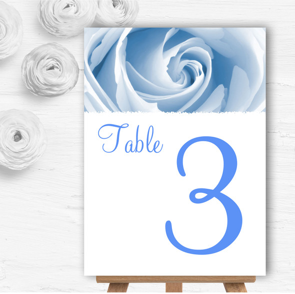 Baby Blue Pale Rose Personalised Wedding Table Number Name Cards