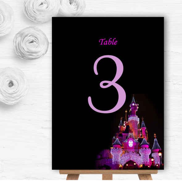 Pink Disney Castle Personalised Wedding Table Number Name Cards