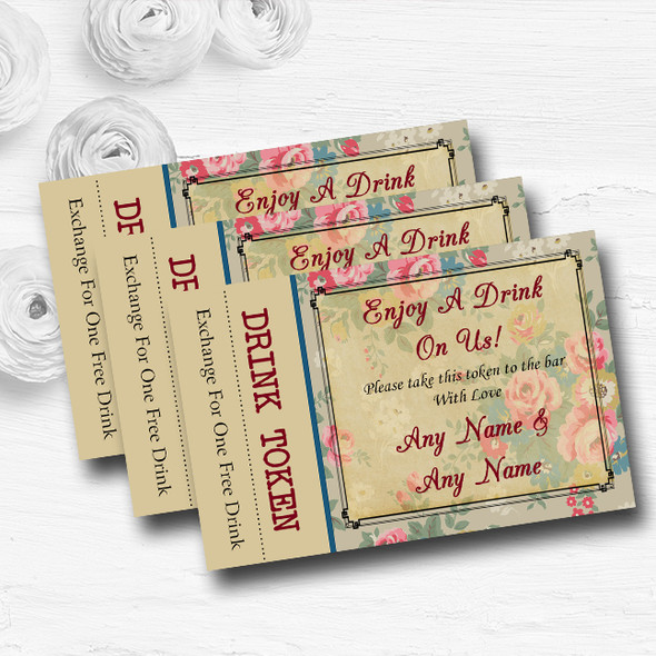 Floral Vintage Paris Shabby Chic Postcard Custom Wedding Bar Free Drink Tokens