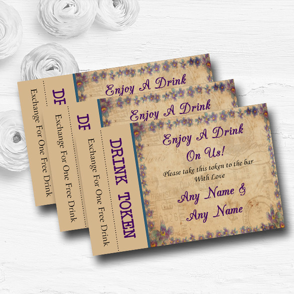 Shabby Chic Vintage Postcard Rustic Blue Stamp Wedding Bar Free Drink Tokens