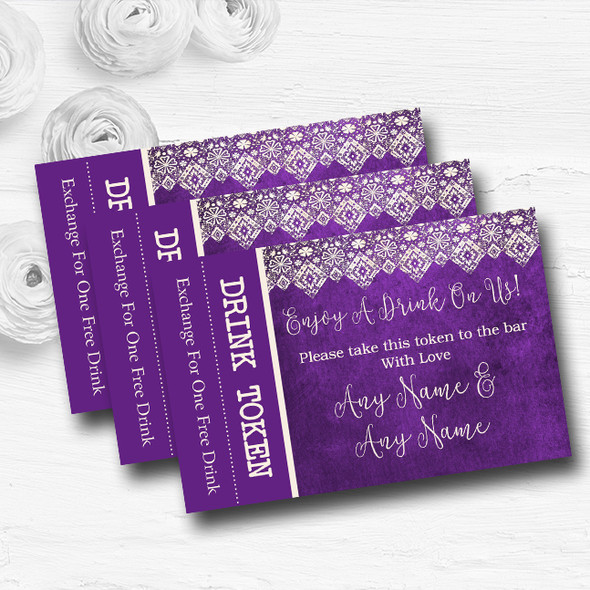 Cadbury Purple Old Paper & Lace Effect Custom Wedding Bar Free Drink Tokens