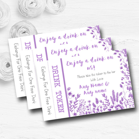 Dusty Purple Autumn Leaves Watercolour Custom Wedding Bar Free Drink Tokens