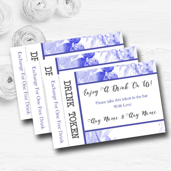 Blue Watercolour Floral Personalised Wedding Bar Free Drink Tokens