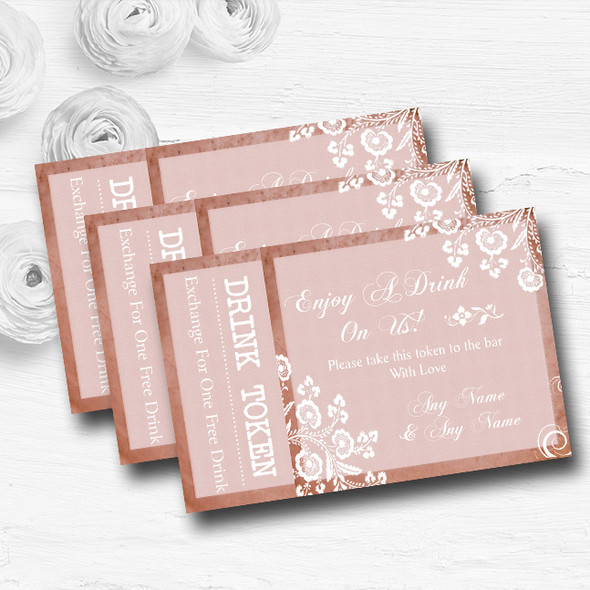 Rustic Blush Lace Personalised Wedding Bar Free Drink Tokens
