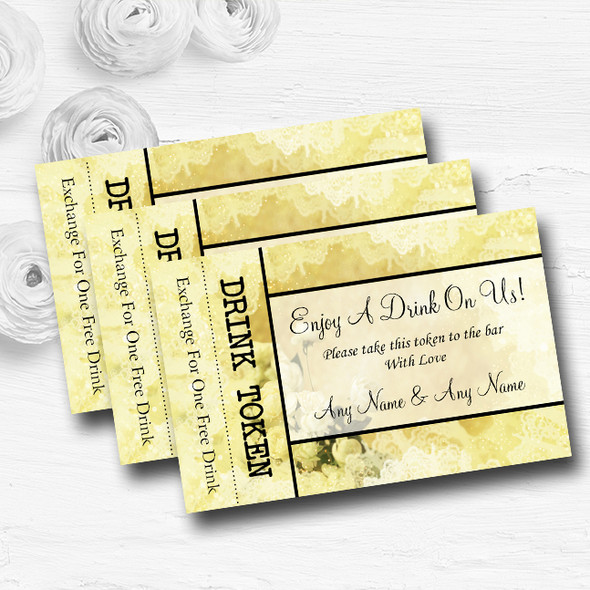 Yellow Cream Lace Personalised Wedding Bar Free Drink Tokens
