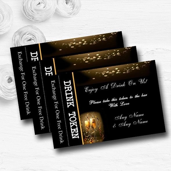 Black Champagne Personalised Wedding Bar Free Drink Tokens