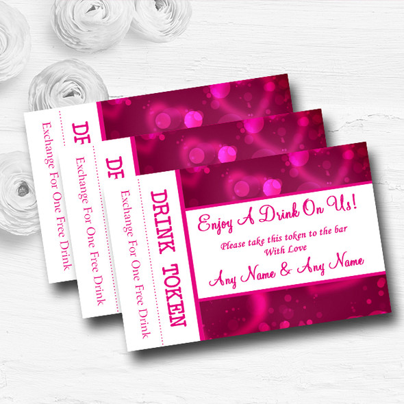 Hot Pink Hearts Personalised Wedding Bar Free Drink Tokens