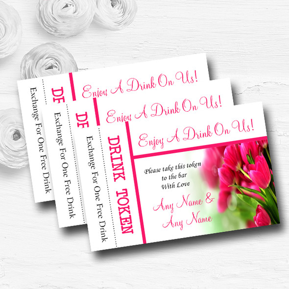 Hot Pink Tulips Personalised Wedding Bar Free Drink Tokens