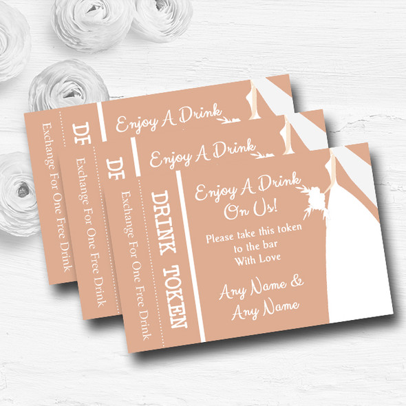 Peach Bride Personalised Wedding Bar Free Drink Tokens