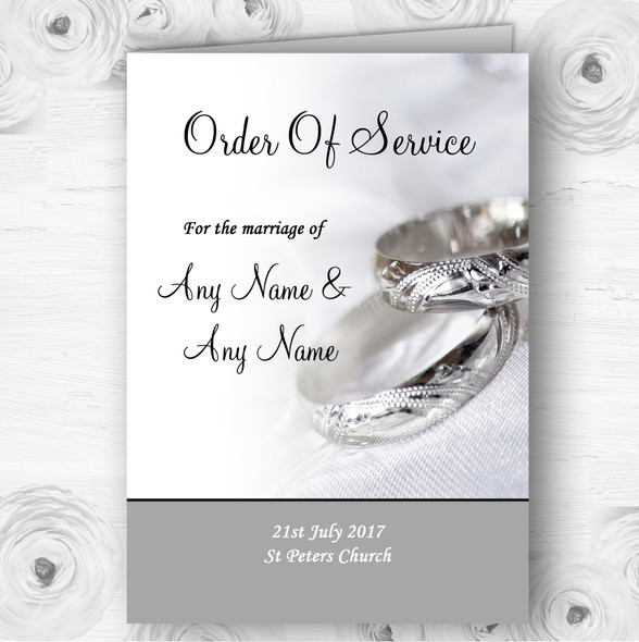 Classy White And Silver Rings Personalised Wedding Double Cover Order Of Service