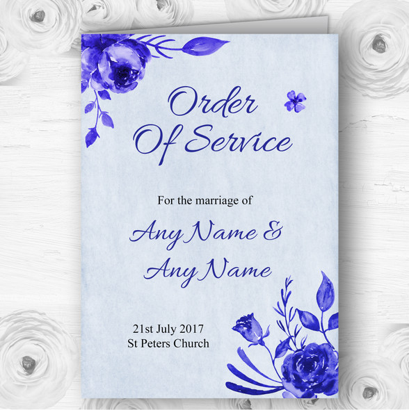 Pale Blue & White Watercolour Floral Wedding Double Sided Cover Order Of Service