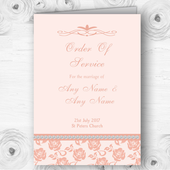 Pretty Pale Coral Floral Diamante Wedding Double Sided Cover Order Of Service