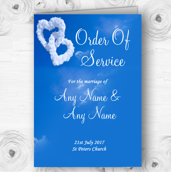 Romantic Heart Clouds Sky Personalised Wedding Double Cover Order Of Service