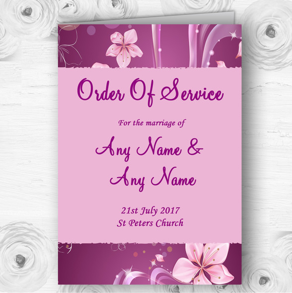 Purple Pink Flowers Personalised Wedding Double Sided Cover Order Of Service