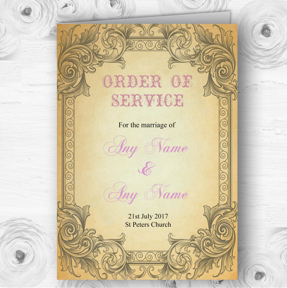 Typography Vintage Pale Pink Postcard Wedding Double Cover Order Of Service