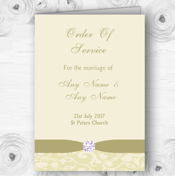 Cream Pale Gold Beige Floral Damask Diamante Wedding Cover Order Of Service