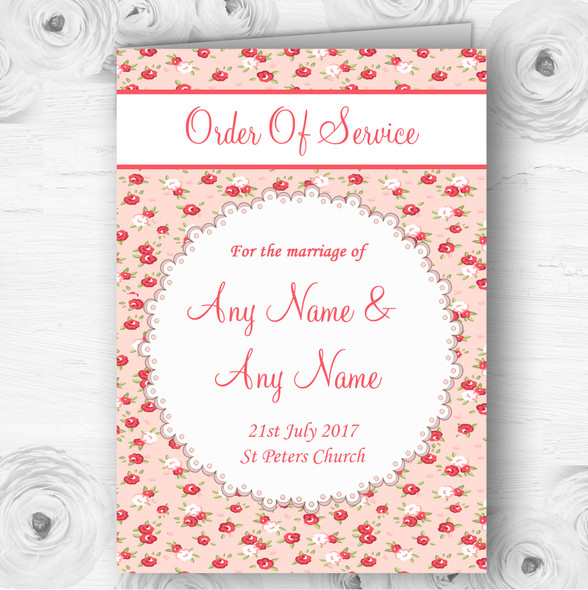Red And Coral Pink Floral Shabby Chic Chintz Wedding Cover Order Of Service