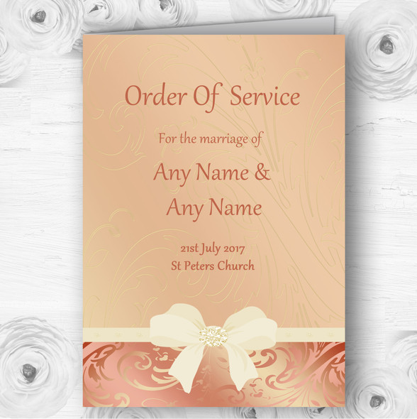 Cream Pale Coral Peach Pink Bow Wedding Double Sided Cover Order Of Service