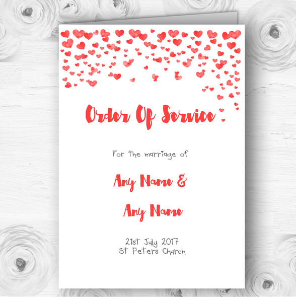 Red Heart Confetti Personalised Wedding Double Sided Cover Order Of Service